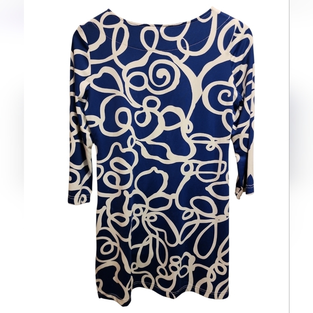Barbara Gerwit Womens 3/4 Sleeve Y Neck Sheath Dress Blue white Vintage Resort - Picture 4 of 10